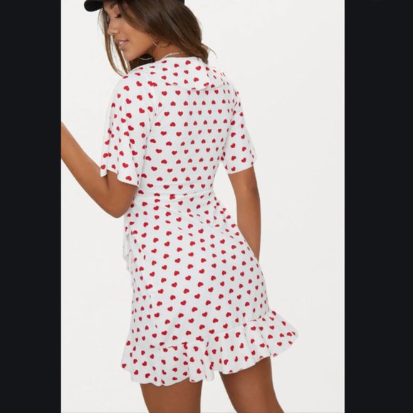PrettyLittleThing Heart Print Frill Dress sz 4 - Picture 2 of 6